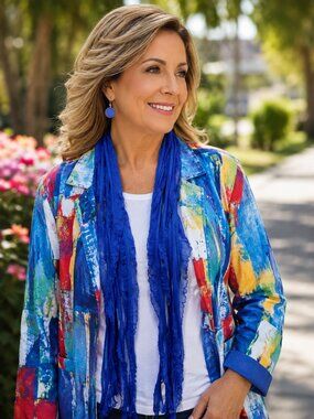 Royal Blue Silver Edge Flutter Scarf Lightweight Women Accessory